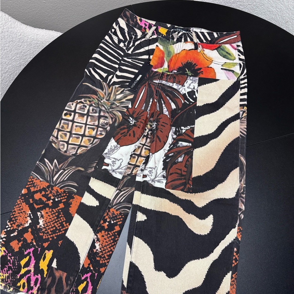 Fashion Nova Multicolor Patchwork Flare Jeans NWT - image 1